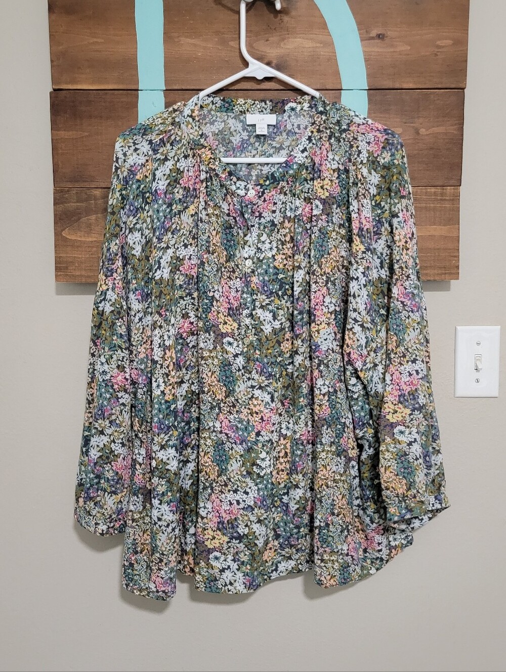 J. Jill Multicolor Ditzy Floral 3/4 Button-Front Popover Peasant Blouse 3x